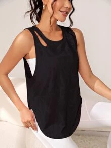 Easithlete Solid Raglan Sleeve Sports Tee Gym Topworkout Tank Top - Black - View 5