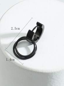 Hombres 1 pieza Pendiente largo círculo - Negro - Ver 3