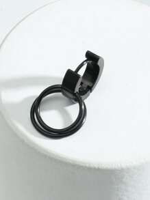 Hombres 1 pieza Pendiente largo círculo - Negro - Ver 4