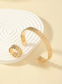 紋理質感金屬開口手鐲和戒指 - 金黃色 - 查看 2