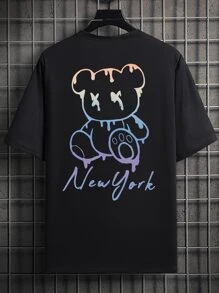 Manfinity Men Plus Bear & Letter Graphic Tee - Black - View 2