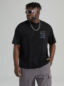 Manfinity Men Plus Bear & Letter Graphic Tee - Black - View 5