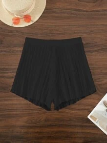 Quần short che chắn mùa hè trơn màu rau diếp - màu đen - Xem 5