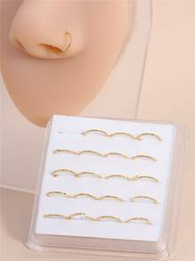 20pcs/set Textured Metal Nose Ring Copper Popular Piercing Body Jewelry Gift For Women & Men - Yellow Gold - View 1