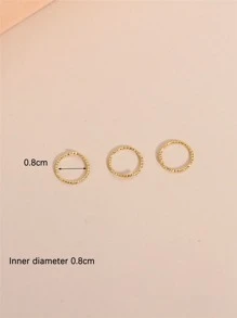 20pcs/set Textured Metal Nose Ring Copper Popular Piercing Body Jewelry Gift For Women & Men - Yellow Gold - View 2