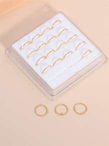 20pcs/set Textured Metal Nose Ring Copper Popular Piercing Body Jewelry Gift For Women & Men - Yellow Gold - View 3