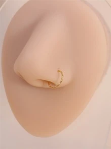 20pcs/set Textured Metal Nose Ring Copper Popular Piercing Body Jewelry Gift For Women & Men - Yellow Gold - View 4