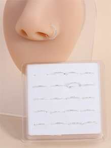 20pcs/set Popular Textured Metal Nose Ring Copper Simple & Stylish For Women & Girls Unisex - Silver - View 1