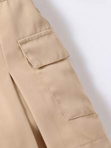 SHEIN 女小童素色優雅和簡約風卡其色中長半身裙適合夏天