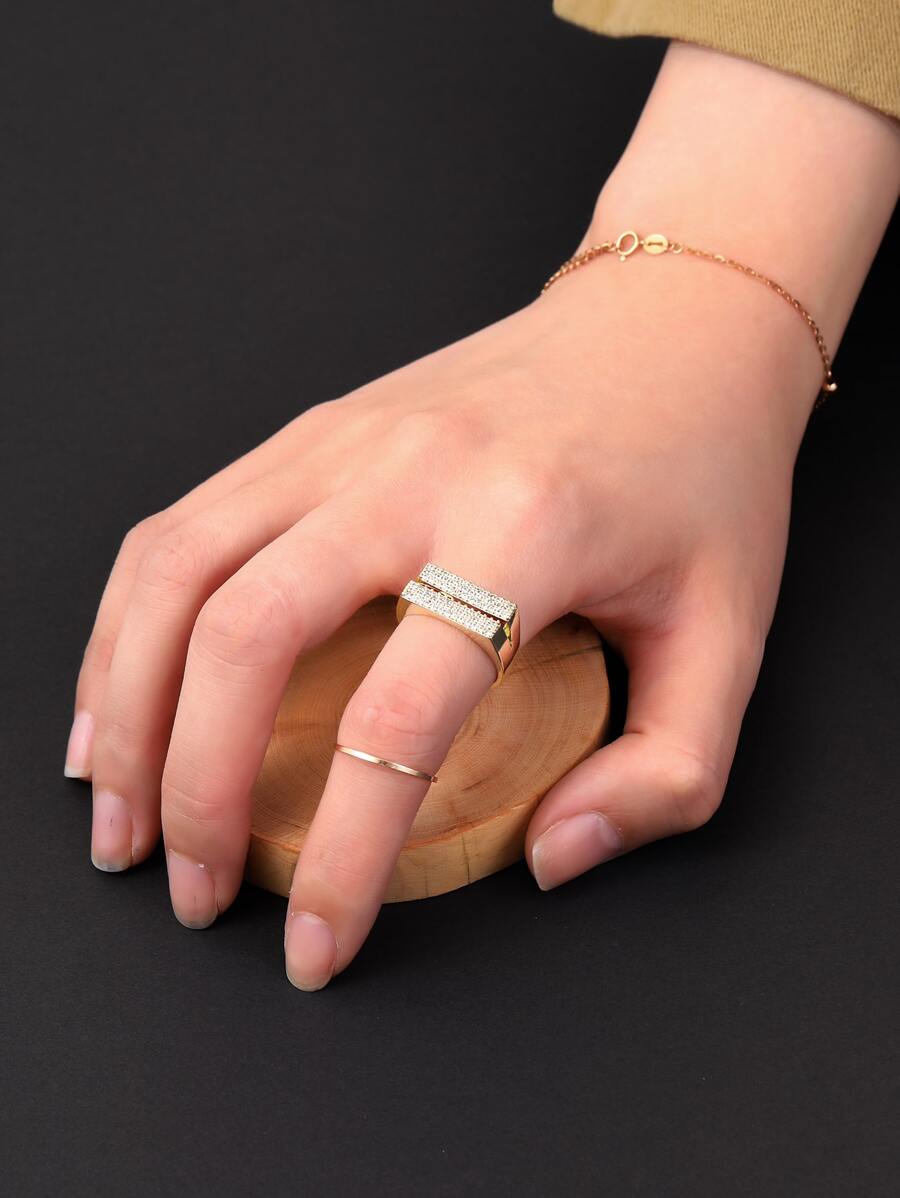 2pcs/set Cubic Zirconia Decor Ring - Yellow Gold - View 1