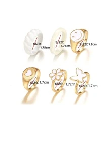 6 piezas/set Anillo con mariposa & con diseño de flor - Multicolor - Ver 4