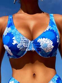 Áo bikini có gọng in hoa mùa hè - Màu xanh lam - Xem 1