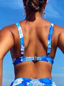 Áo bikini có gọng in hoa mùa hè - Màu xanh lam - Xem 2