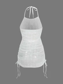 SHEIN Swim Summer Beach Drawstring Side Halter Cover Up Dress