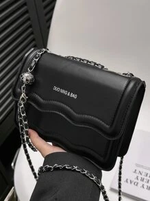 Mini bolso de novedad con cadena con solapa y gráfico de letras, minibolso cruzado de moda, bolso de hombro con solapa lindo, bolso sencillo de Color sólido para mujer