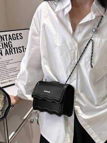 Mini bolso de novedad con cadena con solapa y gráfico de letras, minibolso cruzado de moda, bolso de hombro con solapa lindo, bolso sencillo de Color sólido para mujer