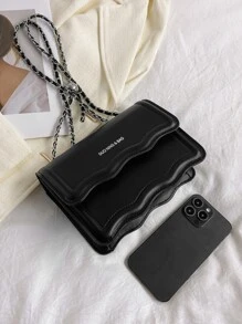 Mini bolso de novedad con cadena con solapa y gráfico de letras, minibolso cruzado de moda, bolso de hombro con solapa lindo, bolso sencillo de Color sólido para mujer