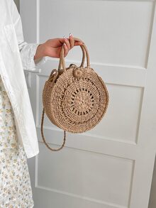 Minimalist Straw Bag - Khaki - View 1