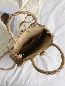 Minimalist Straw Bag - Khaki - View 5