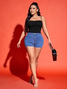 Slaydiva 素色褶邊肩上打結吊帶連體衣 - 黑色 - 查看 2