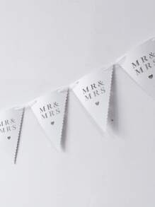 1入組白色浪漫花邊三角旗掛布，上面印有"MR&MRS"，適用於戶外婚禮慶典裝飾 - 白色 - 查看 3