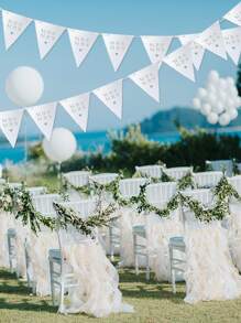 1入組白色浪漫花邊三角旗掛布，上面印有"MR&MRS"，適用於戶外婚禮慶典裝飾 - 白色 - 查看 5