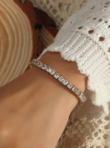 Cubic Zirconia Decor Bracelet - Yellow Gold - View 1