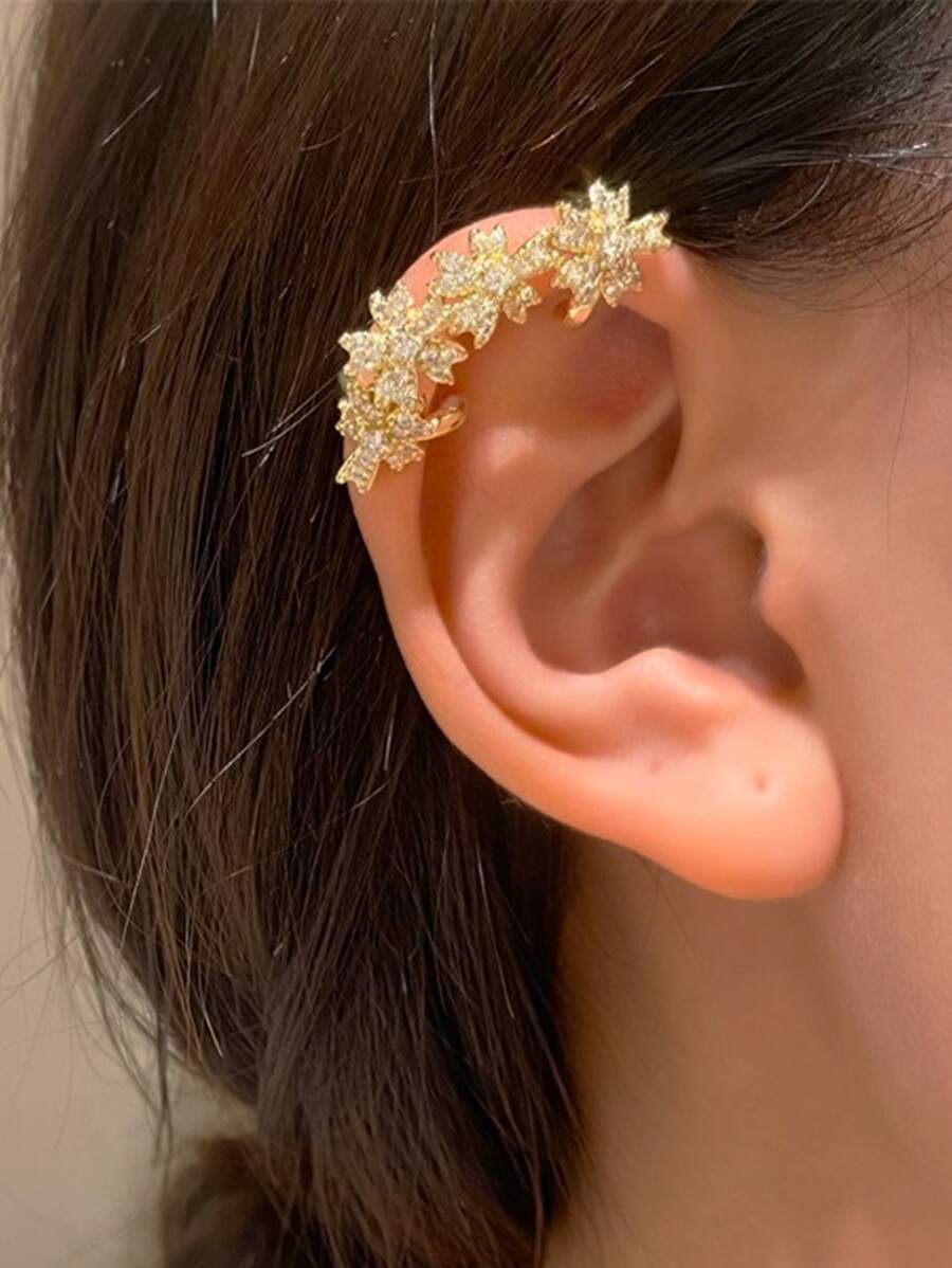 1pc Cubic Zirconia Flower Decor Ear Cuff Valentines - Yellow Gold - View 1