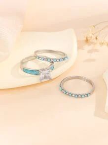 3入組/套水鑽裝飾戒指 - 彩色 - 查看 2