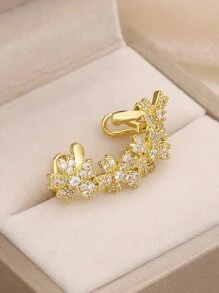 1pc Cubic Zirconia Flower Decor Ear Cuff Valentines - Yellow Gold - View 2