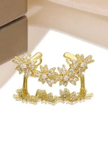 1pc Cubic Zirconia Flower Decor Ear Cuff Valentines - Yellow Gold - View 4