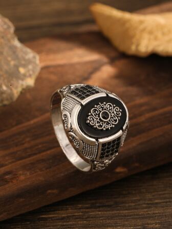 時尚流行男士紋理水鑽裝飾戒指合金適合珠寶禮物和時尚外觀