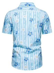 Manfinity 男士花卉圖案和條紋襯衫