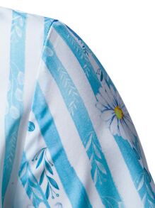 Manfinity 男士花卉圖案和條紋襯衫