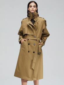 Gabardina con botones con cinturón - Marrón - Ver 1