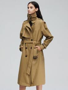 Gabardina con botones con cinturón - Marrón - Ver 3