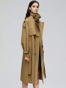 Gabardina con botones con cinturón - Marrón - Ver 4