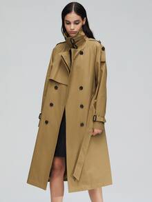 Gabardina con botones con cinturón - Marrón - Ver 6