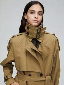 Gabardina con botones con cinturón - Marrón - Ver 7