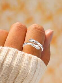 標語細節方晶鋯石裝飾手設計銀圍裹婚戒適合女士新娘婚禮精細首飾類 - 銀色 - 查看 3