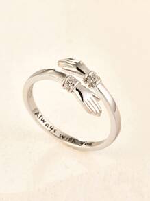 標語細節方晶鋯石裝飾手設計銀圍裹婚戒適合女士新娘婚禮精細首飾類 - 銀色 - 查看 5