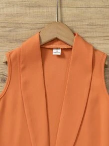 SHEIN Young Girl Solid Cami Top & Shorts & Vest Coat - Multicolor - View 3