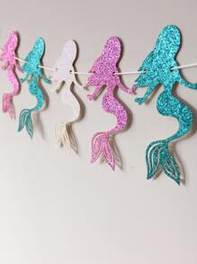 1pc Paper Pull Flag, Creative Mermaid Design Hanging Flag For Party - Multicolor - View 2