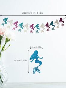 1pc Paper Pull Flag, Creative Mermaid Design Hanging Flag For Party - Multicolor - View 3