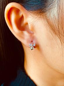 1對優雅銀綁結蝴蝶結圓耳環流行首飾類約會禮物適合女士適合女孩 - 銀色 - 查看 2