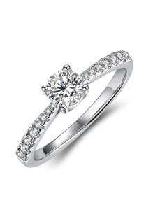 Ban nhạc cưới bằng bạc Moissanite Decor do phòng thí nghiệm tạo ra - trắng - Xem 1