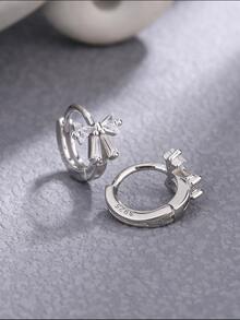 1對優雅銀綁結蝴蝶結圓耳環流行首飾類約會禮物適合女士適合女孩 - 銀色 - 查看 4