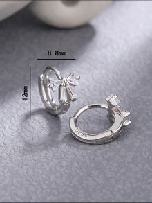 1對優雅銀綁結蝴蝶結圓耳環流行首飾類約會禮物適合女士適合女孩 - 銀色 - 查看 3