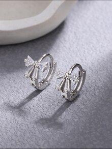 1對優雅銀綁結蝴蝶結圓耳環流行首飾類約會禮物適合女士適合女孩 - 銀色 - 查看 5