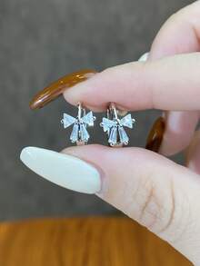 1對優雅銀綁結蝴蝶結圓耳環流行首飾類約會禮物適合女士適合女孩 - 銀色 - 查看 6